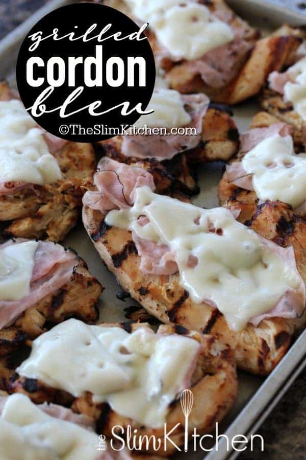 pieces of grilled chicken cordon bleu with cheese