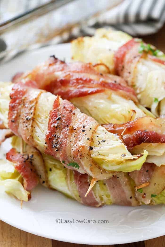 Bacon Wrapped Cabbage on a plate