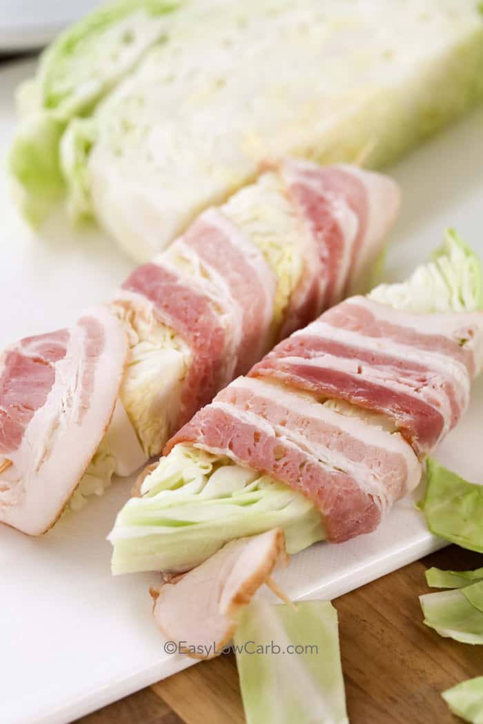 unbaked Bacon Wrapped Cabbage