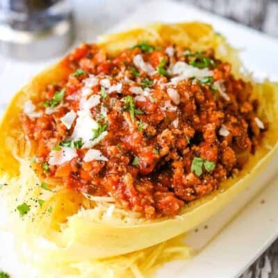 Low Carb Meat Sauce over Spaghetti Squash