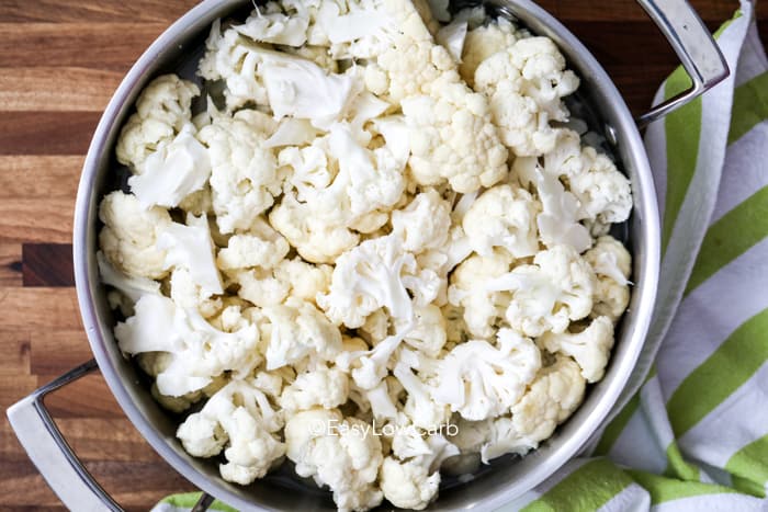 cauliflower pieces in a pot