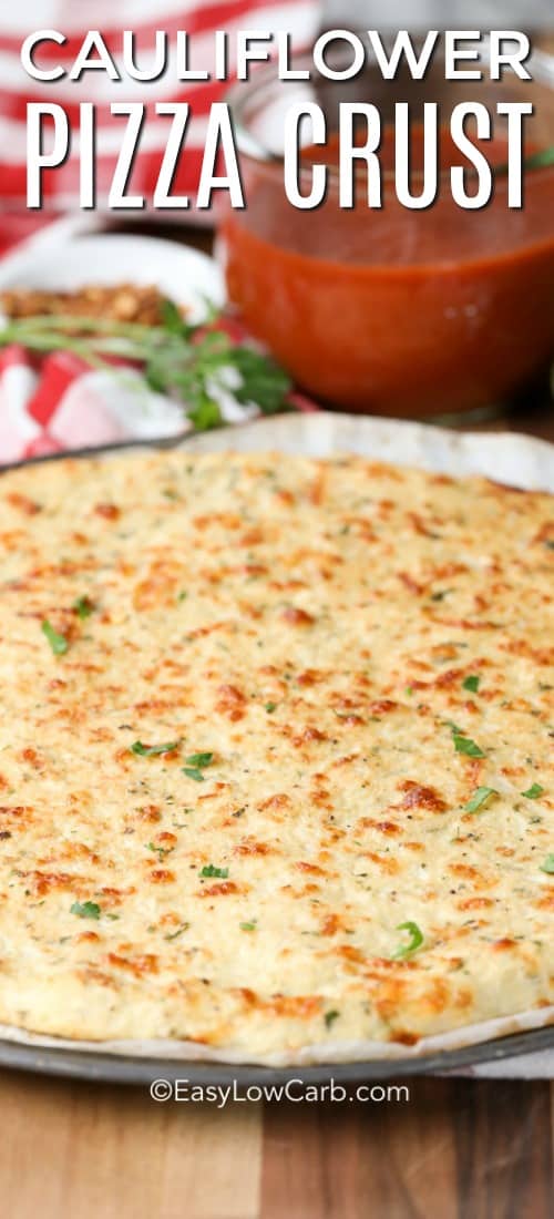 Cauliflower Pizza Crust is an amazing low carb alternative to classic pizza. Cauliflower, mozzarella, egg, and Italian seasoning are pressed into the perfect crispy pizza crust. Add your favorite low carb pizza toppings and dinner is served! #easylowcarb #pizzacrust #easyrecipe #simpledinner #ketorecipe #bestrecipe #healthyrecipe #ricedcauliflower