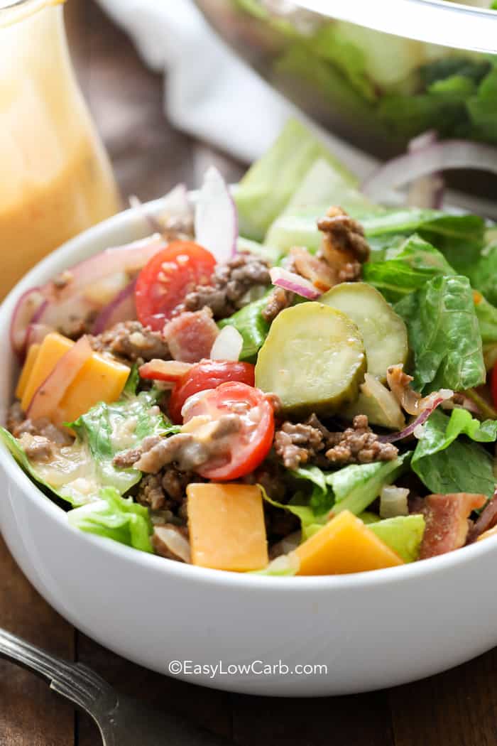 Bacon Cheeseburger Salad in a bowl