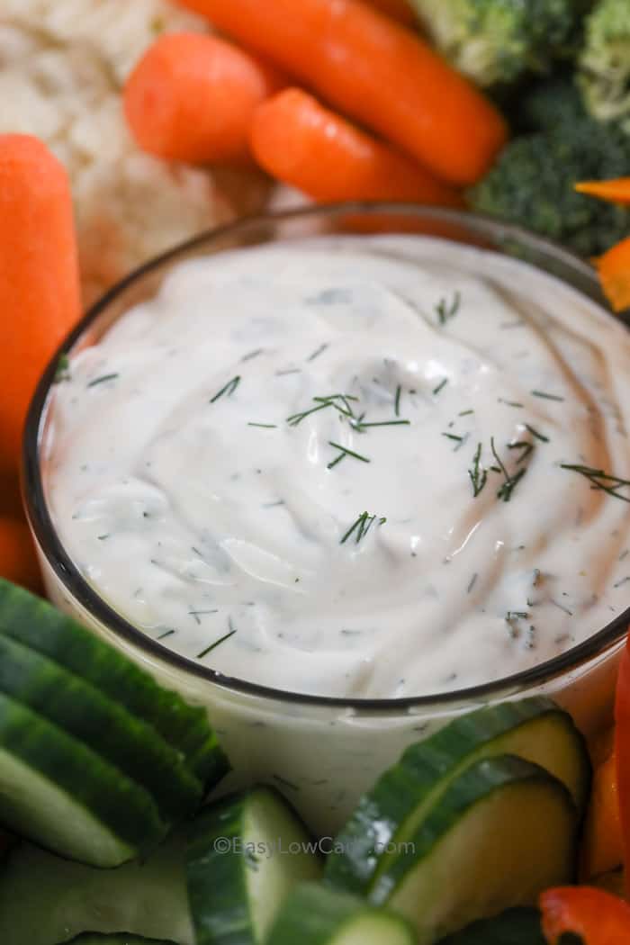 close up of Low Carb Dill Dip in a bowl