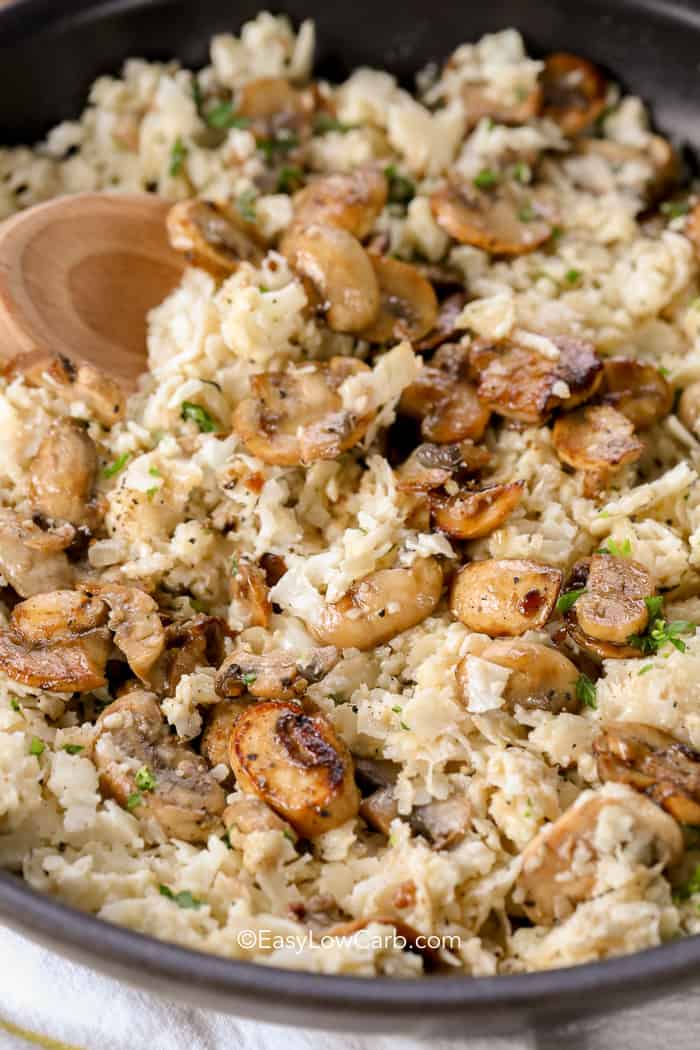 Cauliflower Mushroom Risotto in a skillet