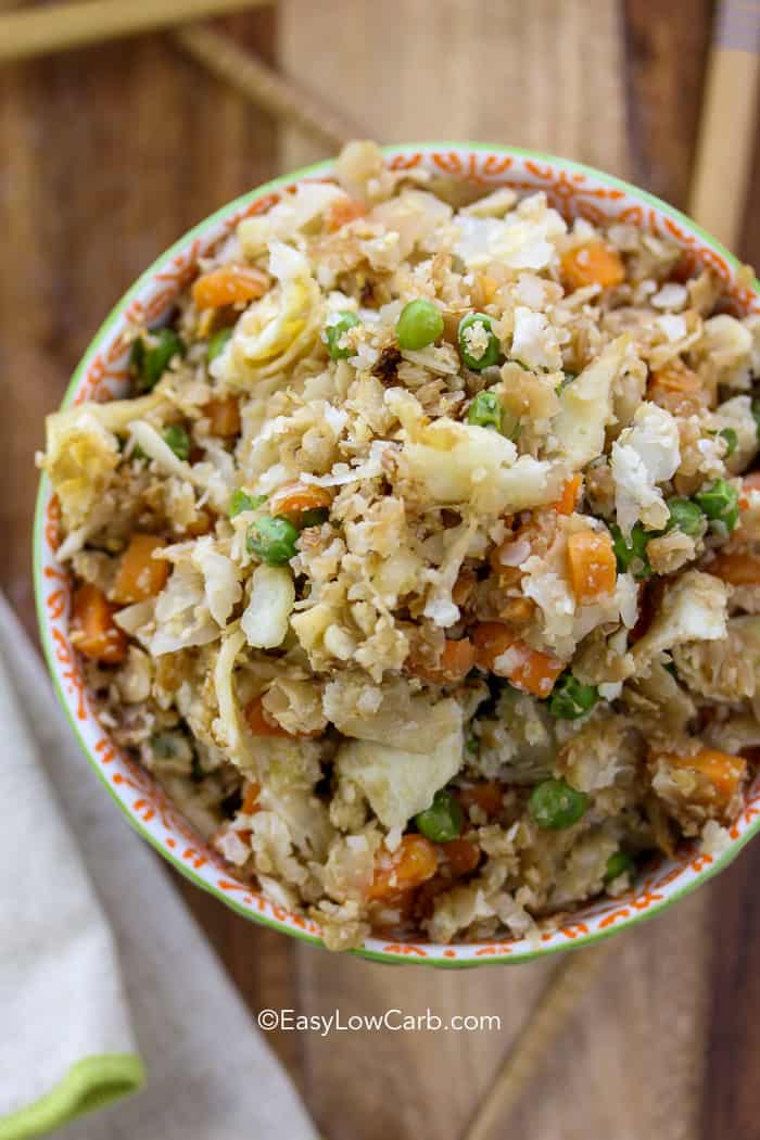 overhead of Low Carb Cauliflower Fried Rice