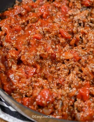 Low Carb Meat Sauce in a skillet