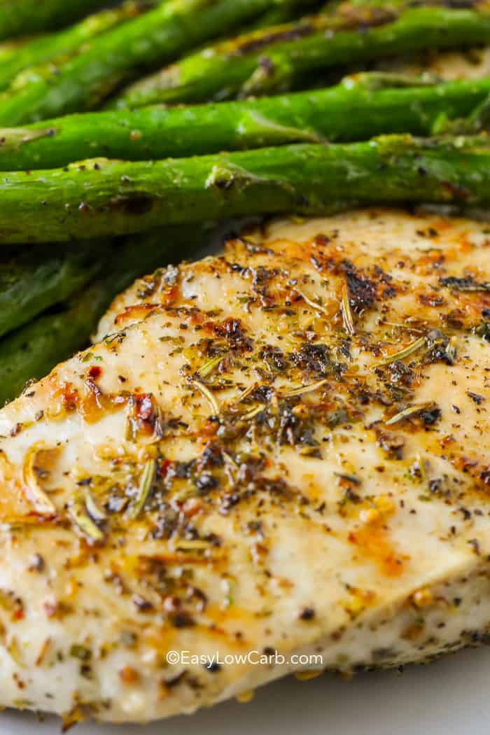 Low Carb Roasted Chicken Breast with asparagus on the side