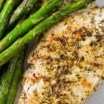 overhead of Low Carb Roasted Chicken Breast with asparagus