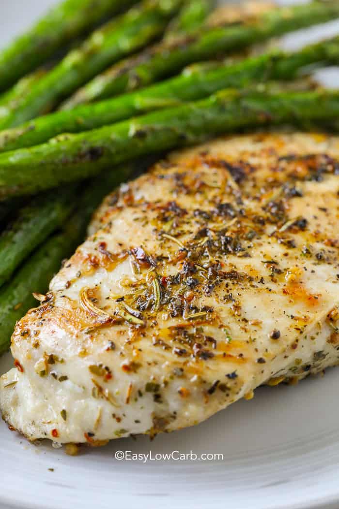 Low Carb Roasted whole Chicken Breast with asparagus