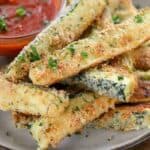 Low Carb Zucchini Fries on a plate with marinara