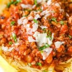 Spaghetti squash with meat sauce closeup