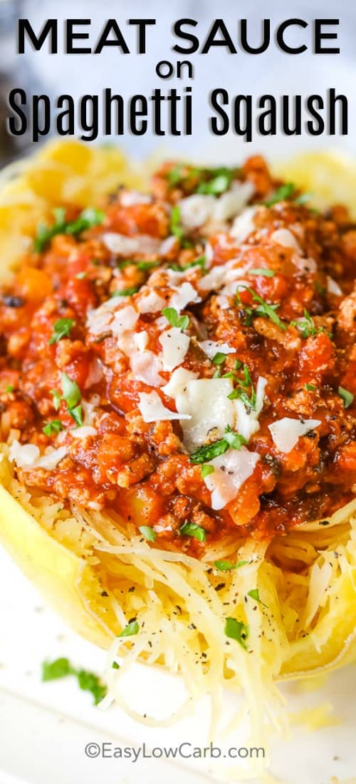 Spaghetti squash with meat sauce closeup