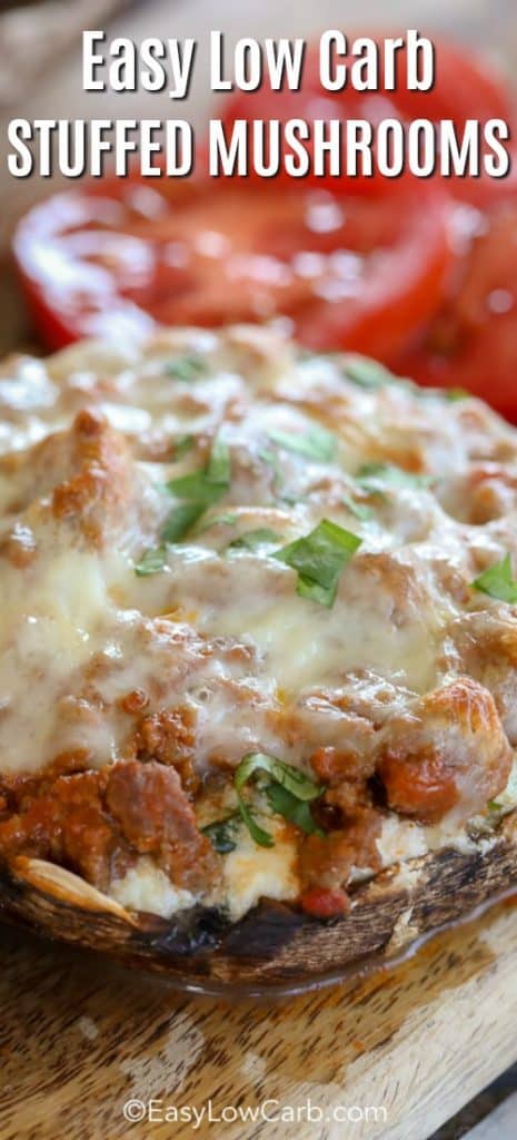 baked Lasagna stuffed mushrooms garnished with parsley