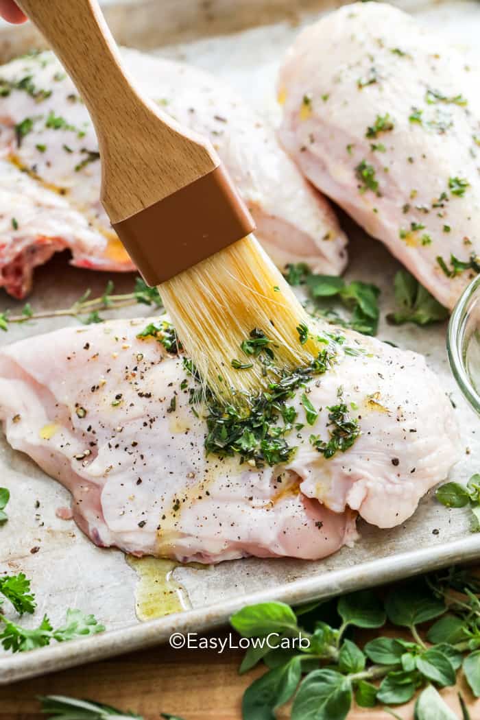 bruising Baked Bone in Chicken Breasts with herbs