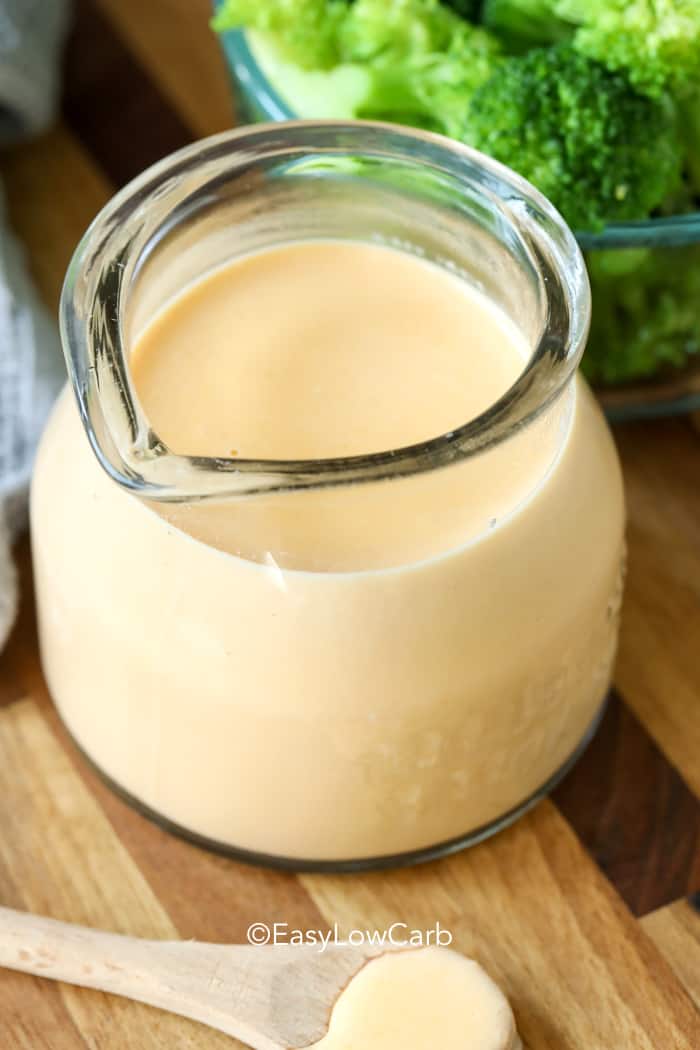 Keto Cheese Sauce in a small jar