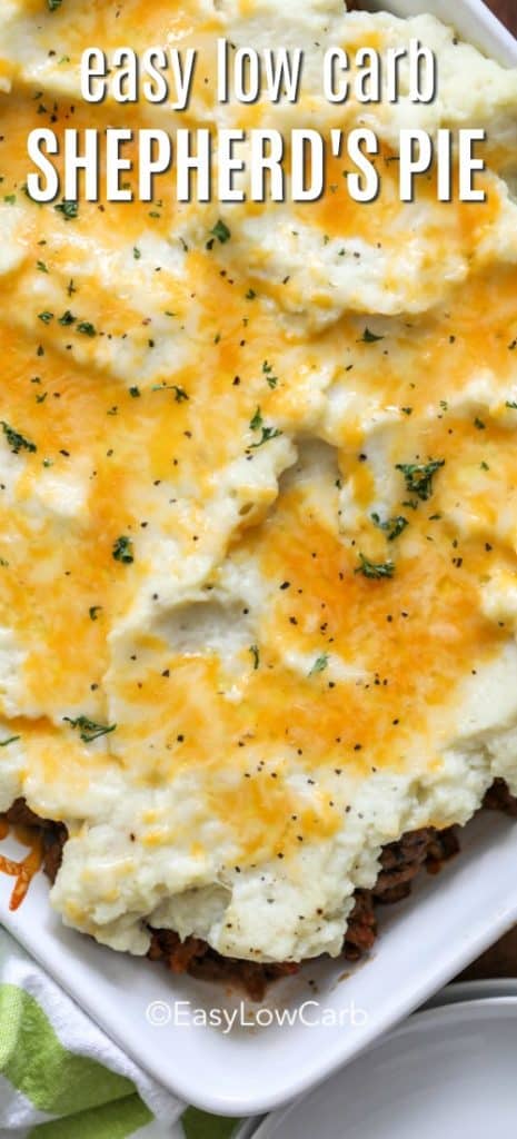 overhead of baked low carb Shepherd's Pie