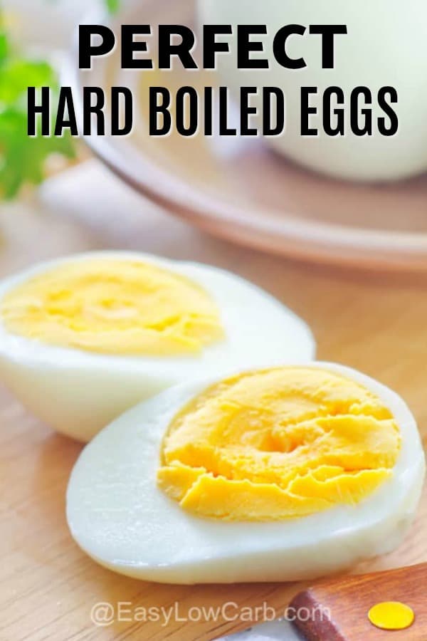 close-up of two halves of hard boiled eggs