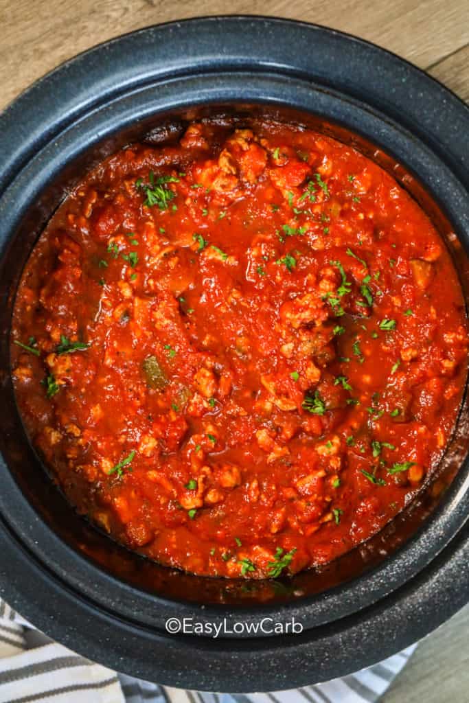Slow Cooker Chicken Spaghetti Sauce in a crock pot