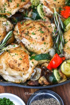 Lemon Rosemary Chicken with veggies in a skillet