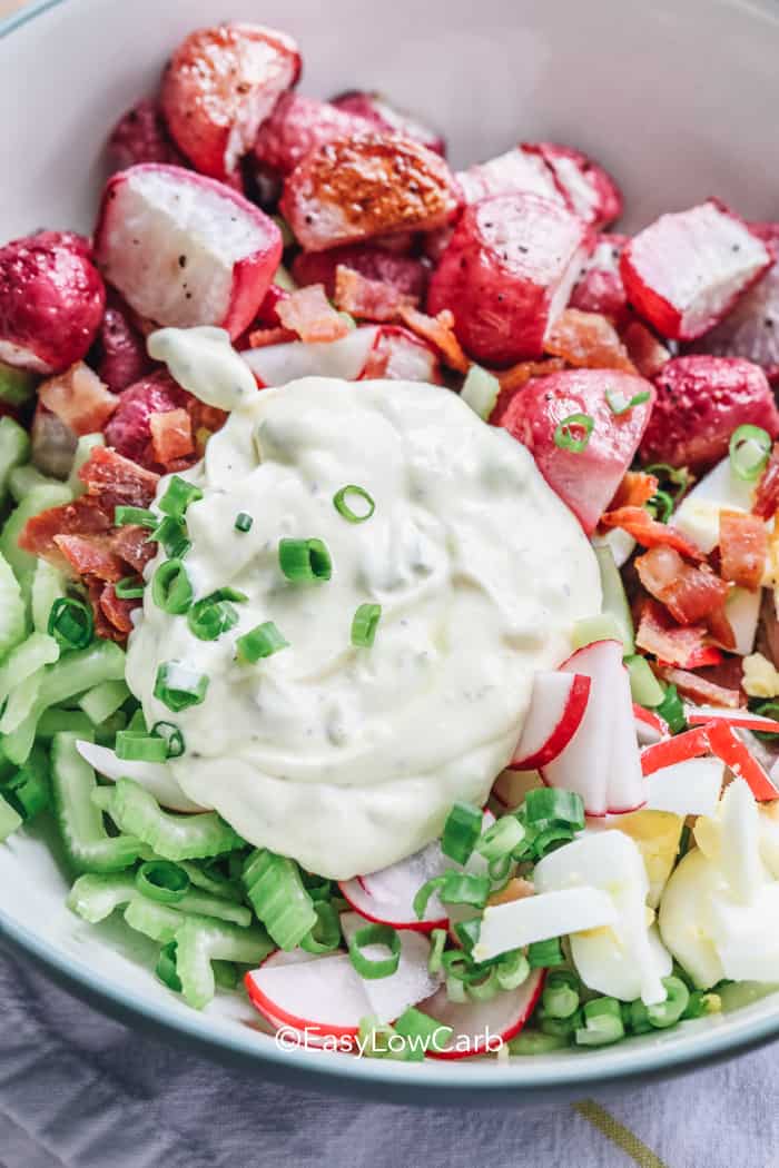 radish salad ingredients in a bowl