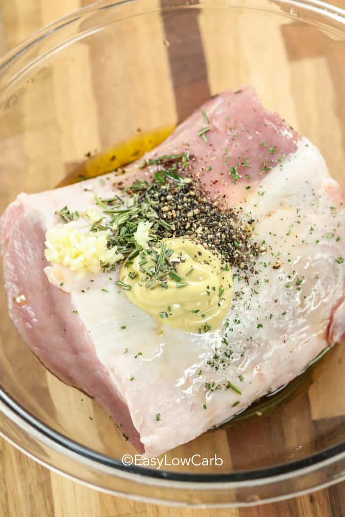 Roasted Pork Loin with seasonings in a bowl