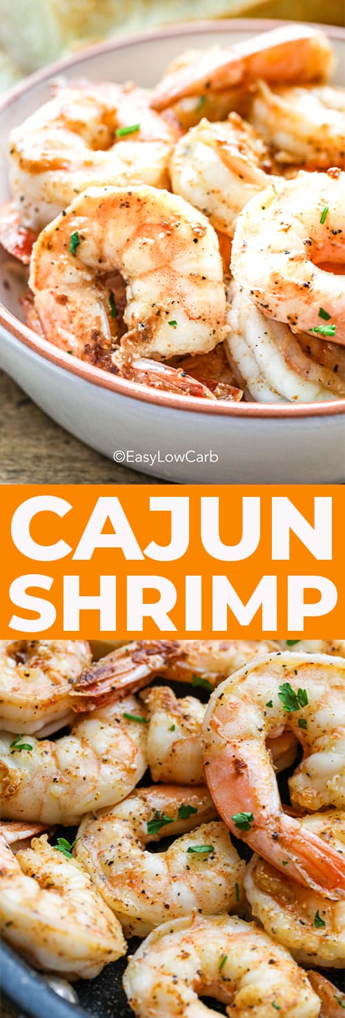 a bowl of cooked Cajun Shrimp, closeup of cajun shrimp