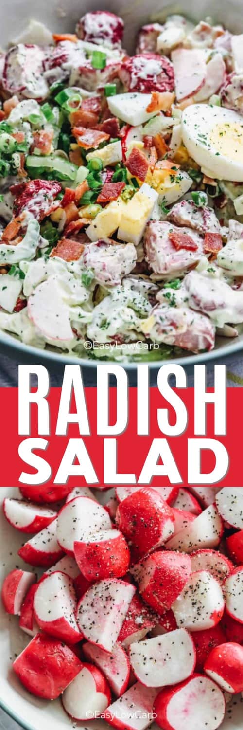 a bowl of radish salad, radishes prepared for salad