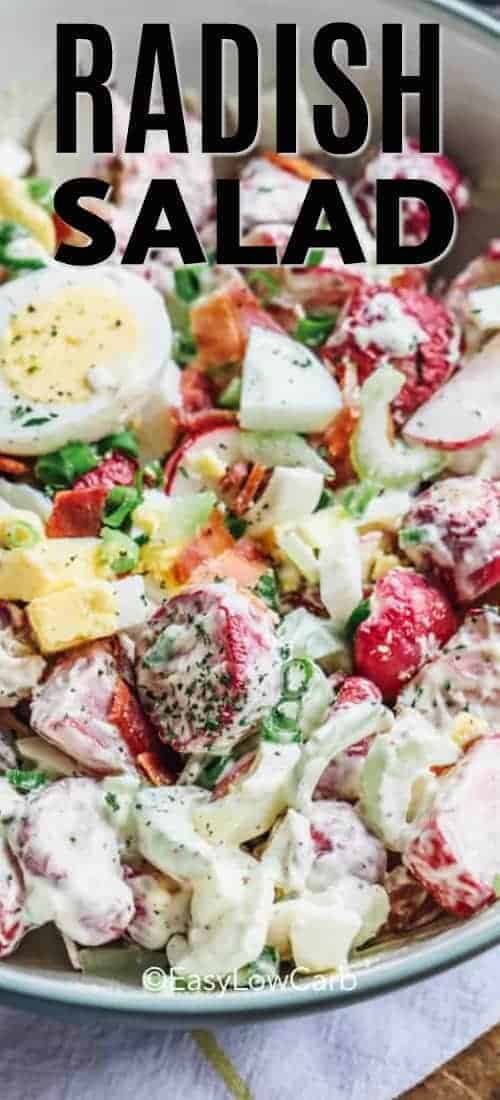 overhead of a bowl of radish salad