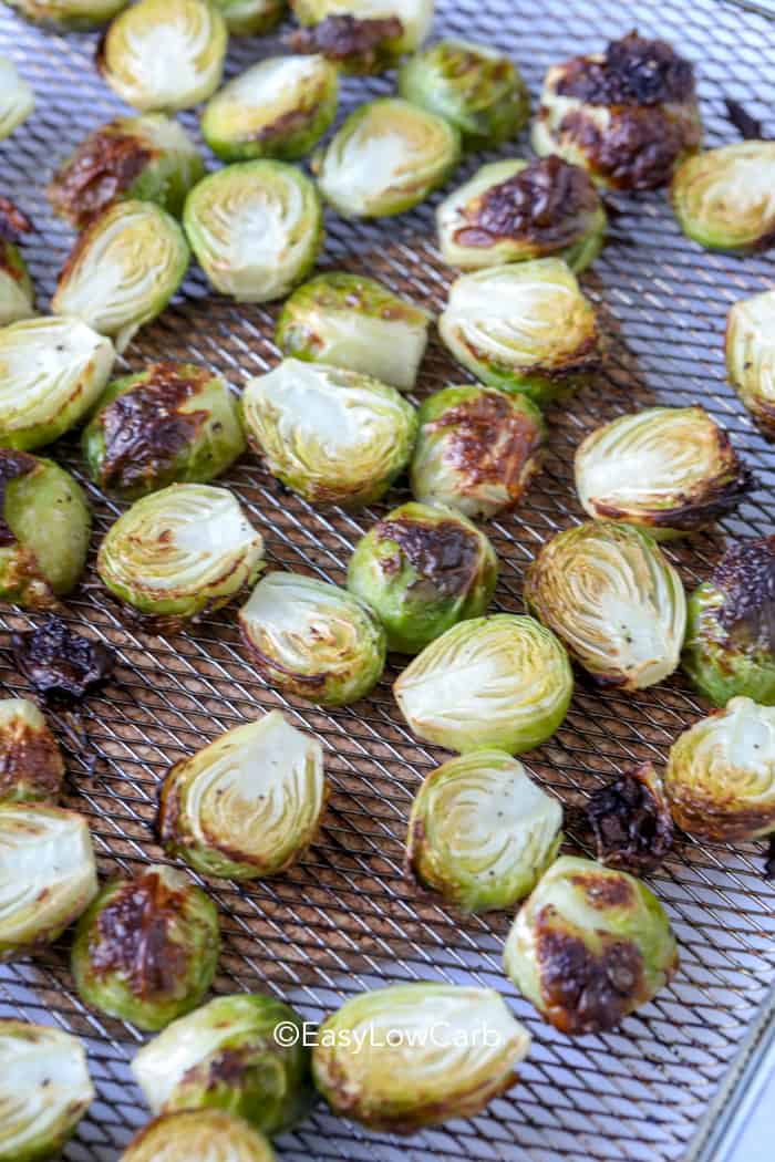 Air Fryer Brussel Sprouts on the tray