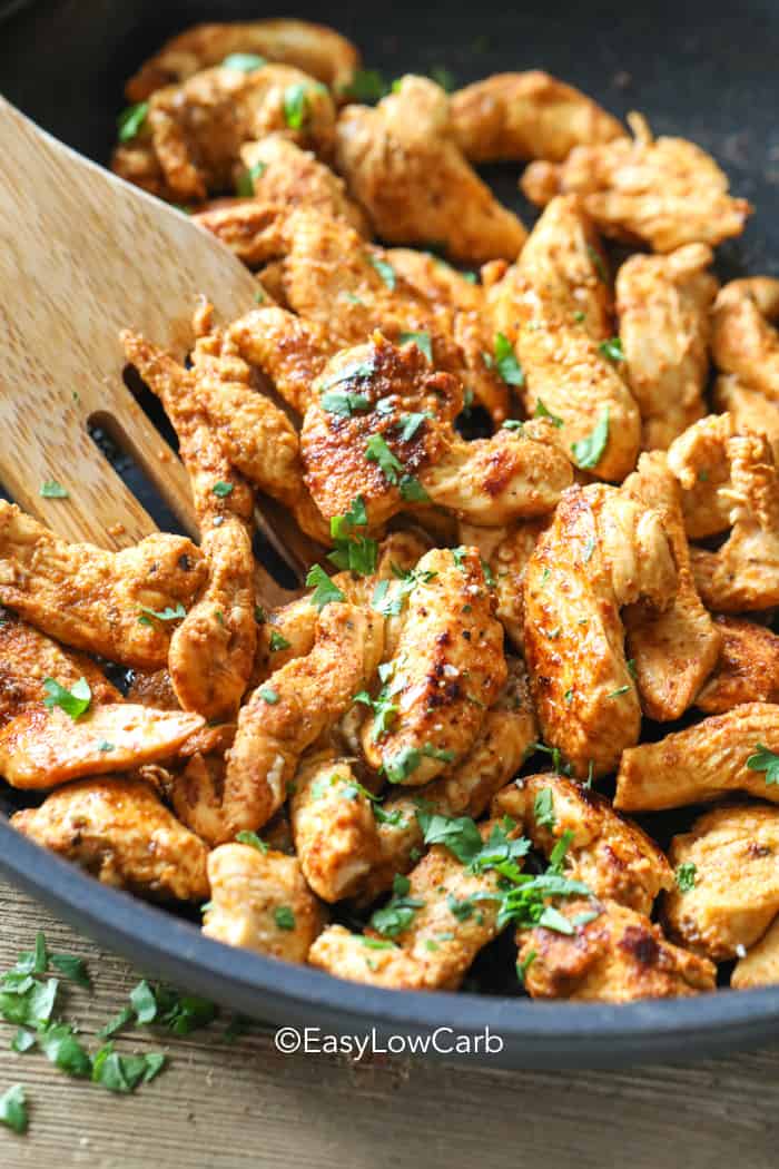 cooking Chicken Taco Bites in a skillet