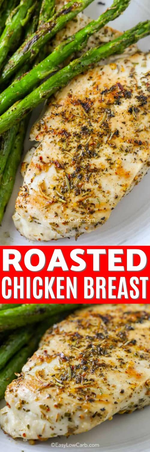 Roasted Chicken Breast with asparagus, and closeup