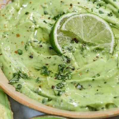 low carb avocado dip garnished with lime