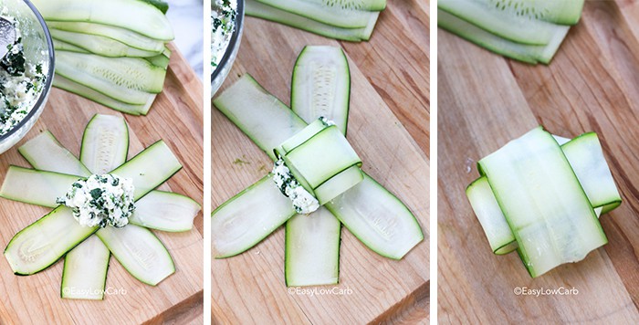 3 images showing how to make zucchini ravioli