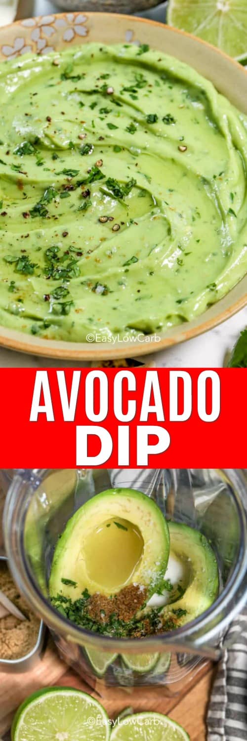 close up of low carb avocado dip, avocados and spices in a bowl for making dip