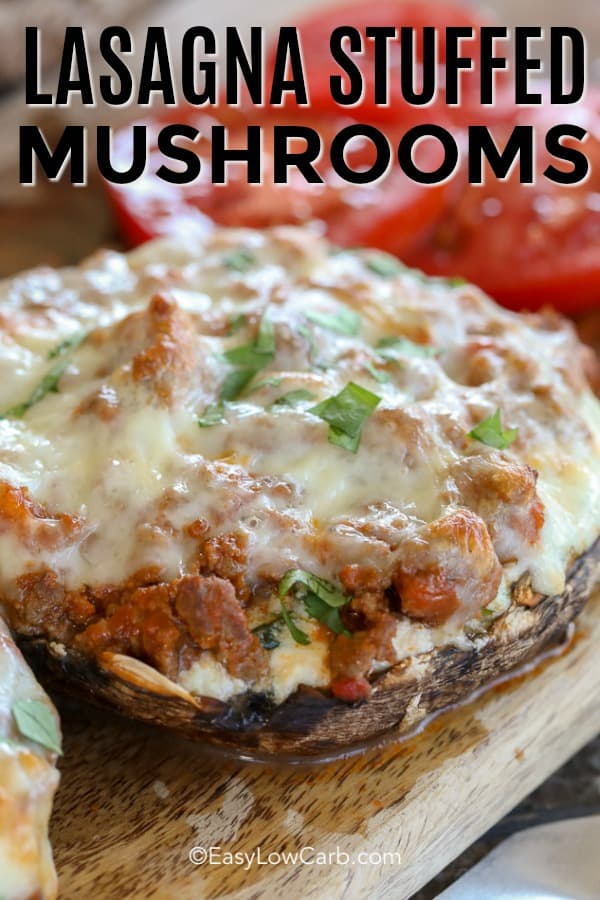 low carb Lasagna Stuffed Mushrooms closeup