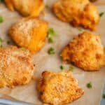 rows of buffalo chicken bites garnished with parsley