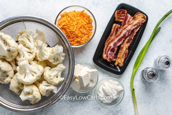 ingredients to make loaded cauliflower casserole assembled