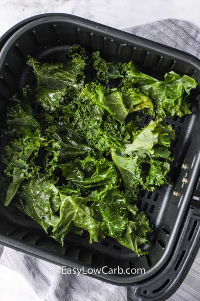 Air Fryer Kale Chips before its cooked in an air fryer