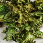 close up of Air Fryer Kale Chips on a white plate