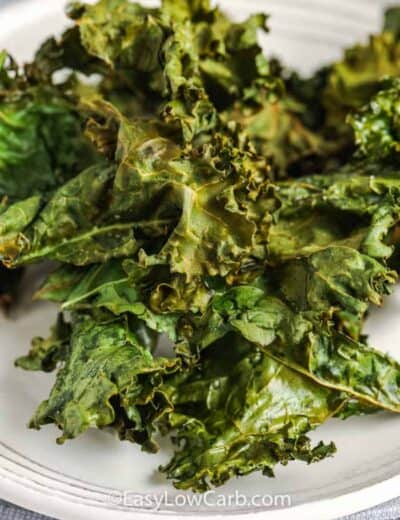 close up of Air Fryer Kale Chips on a white plate