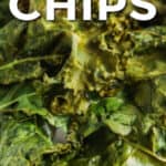 Crispy Kale Chips on a white plate with a title.