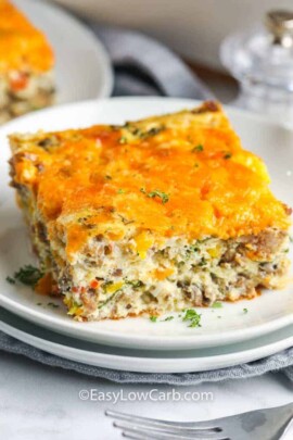 close up of Sausage Egg Casserole on a plate