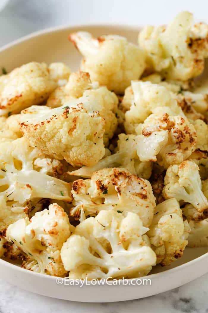 close up of Roasted Cauliflower in a bowl