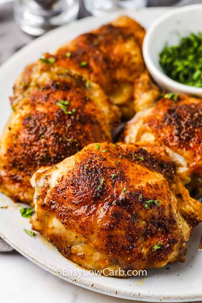 plated Air Fryer Chicken Thighs