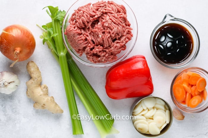Ingredients assembled and ready to make this easy beef stir fry