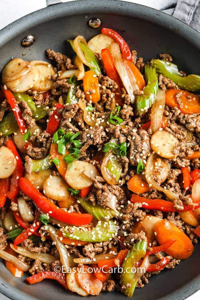 Easy Beef Stir Fry cooking in the a frying pan