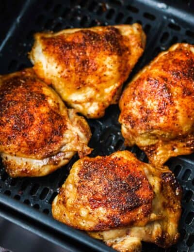 Air Fryer Chicken Thighs after cooking in the air fryer