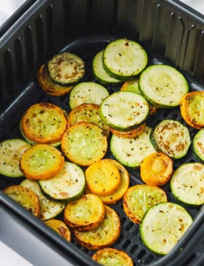 Air Fryer Summer Squash in the air fryer after cooking
