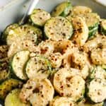 Shrimp & Zucchini in a bowl with a spoon